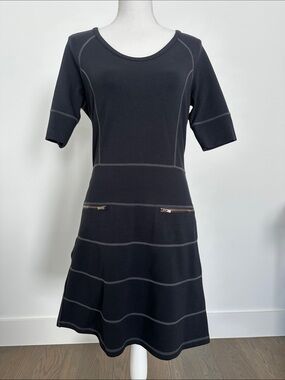 Athleta Black Fit-and-Flare Midi Dress with Zip Pocket Accents